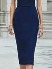 FJØRNA chic sleeveless midi dress with lapel collar and structured design, shown in a stylish, elegant silhouette.