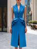 FJØRNA sleeveless tailored lapel structured midi dress, featuring a fitted design and elegant lapel details, displayed on a mannequin.