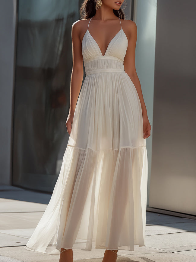 FJØRNA spaghetti-strap pleated flowing maxi dress, summer dress with a breezy, elegant design and lightweight fabric.