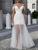 FJØRNA off-shoulder sheer overlay pleated maxi dress with flowing fabric and elegant design, perfect for formal occasions