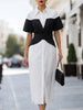 FJØRNA elegant colorblock belted shirt midi dress with long sleeves and a waist tie, featuring a stylish colorblock design.