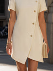 Round Neck Short Sleeve Asymmetrical Button-Down Mini Dress