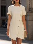 Round Neck Short Sleeve Asymmetrical Button-Down Mini Dress