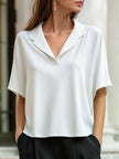FJØRNA relaxed lapel collar short sleeve blouse for women, stylish and comfortable top with a relaxed fit and lapel collar detail.