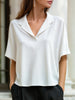 FJØRNA relaxed lapel collar short sleeve blouse for women, stylish and comfortable top with a relaxed fit and lapel collar detail.