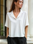 FJØRNA relaxed lapel collar short sleeve blouse for women, featuring a stylish design and comfortable fit.