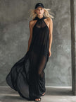 Black Mesh Hooded Maxi Dress For Women