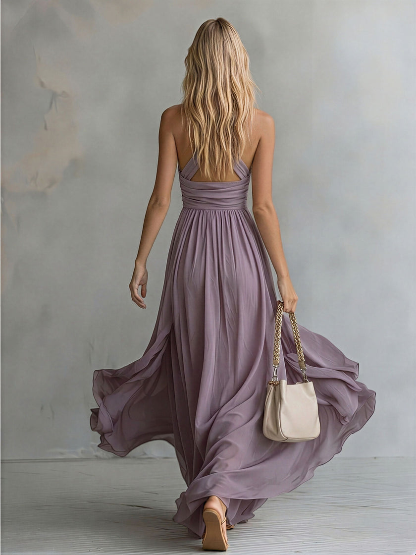 Chiffon Halter Neck Maxi Elegant Dress Elegant | Evening Dress