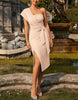 Blue FJØRNA women's midi dress with one-shoulder design and bodycon fit, perfect for elegant occasions.