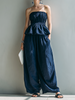 FJØRNA linen summer two-piece women's co-ord set with wide-leg pants and elastic waist, lightweight and breathable for warm weather.