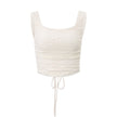 FJØRNA champagne ruched crop top and mermaid skirt set for women, square neck design, stylish dress ensemble.
