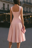 FJØRNA white sleeveless midi dress with structured square neckline, stylish and elegant for casual or formal occasions.