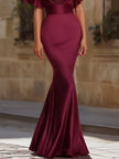 FJØRNA satin flutter sleeve mermaid evening dress for women, elegant and fitted with a flowing skirt, ideal for formal events.