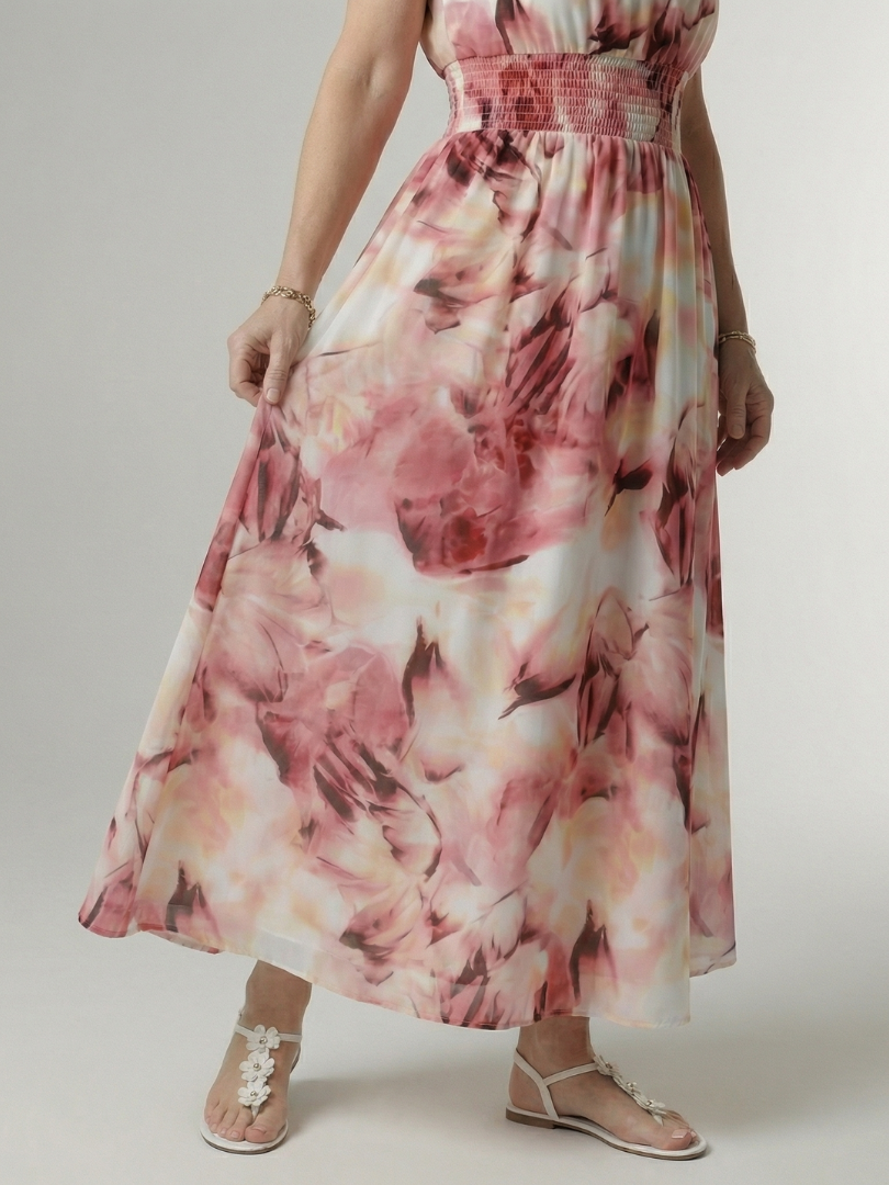 FJØRNA women's summer midi dress with halter neck, sleeveless casual design, lightweight fabric, in a breezy, stylish silhouette.