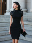 FJØRNA embellished cap sleeve bodycon evening dress for women, fitted design with decorative details, perfect for formal occasions.