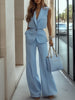 FJØRNA light blue sleeveless two-piece trouser set with patch pockets, featuring a stylish pants set design and casual fit.