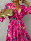 FJØRNA women's floral wrap dress, elegant and stylish, with a fitted waist and flowing skirt, perfect for dressy occasions.