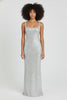 FJØRNA Sequin slip dress for women, double strap, bodycon fit, hip-skimming style with shimmering sequin fabric.