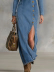 Denim V-Neck Maxi Dress Single For Women