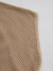 FJØRNA khaki retro short-sleeve knitted top for women, stylish T-shirt with a vintage-inspired design, close-up of fabric and fit.