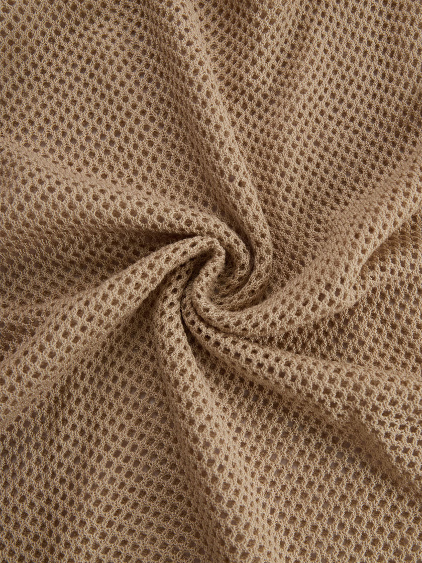 FJØRNA khaki retro short-sleeve knitted women's T-shirt with a relaxed fit and vintage-inspired design.
