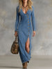 Denim V-Neck Maxi Dress Single For Women