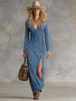 Denim V-Neck Maxi Dress Single For Women