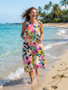 FJØRNA floral sleeveless summer midi dress for women, flowy and lightweight with a breezy, floral design.