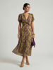 FJØRNA women's floral summer midi dress with short sleeves and wrap design, flowing and stylish for warm weather.
