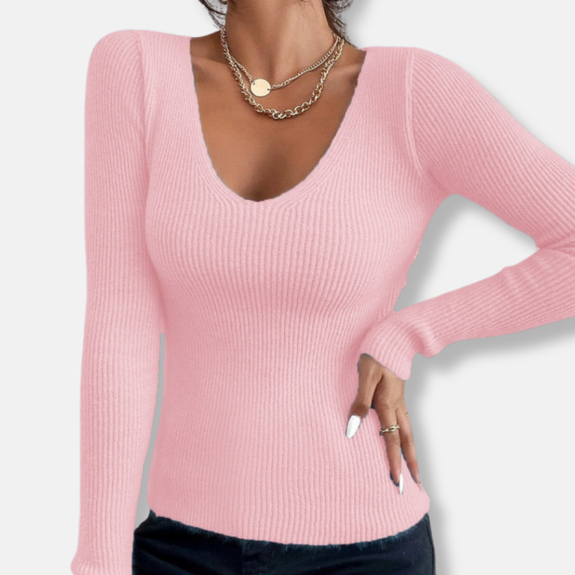Slim Fit Ribbed Top V-Neck - 4