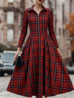 FJØRNA elegant long sleeve plaid dress with classic and contemporary style, featuring a stylish checkered pattern and tailored fit.