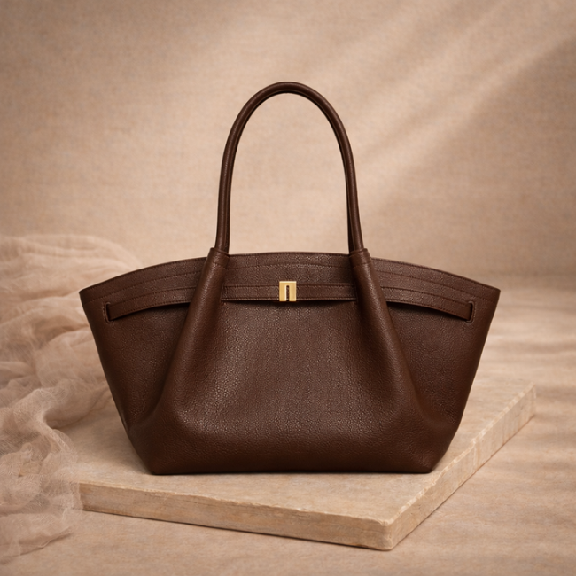 FJØRNA leather medium work tote bag with sturdy handles and spacious interior, ideal for daily office or travel use.