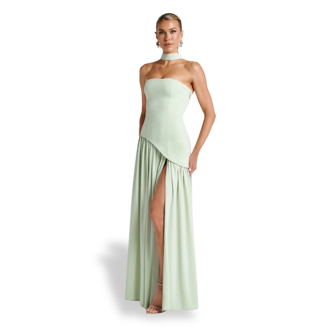 FJØRNA Studio | Women's Maxi Dress Mint Non-Stretch Crepe Formal Size M