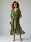 Flowy lightweight summer midi dress for women by FJØRNA, featuring a breezy, feminine design perfect for warm weather.