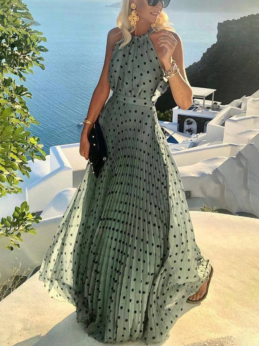Elegant And Classic Dot Printing Women's Maxi Dress - Summer