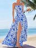 Elegant Slit Unique Floral Print Back Openwork Women's Maxi Dress