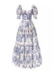 Elegant Off-Shoulder Printed Organza Evening Gown Women's Maxi Dress