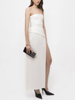 FJØRNA elegant wrap neckline pleated high slit women's maxi dress, flowing fabric and stylish design, perfect for formal occasions.