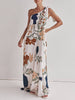 FJØRNA women's maxi dress with unique print, one-shoulder design, tie-up detail, and pocketed, loose fit in stylish dress style.