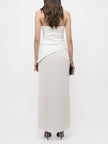 FJØRNA elegant wrap neckline pleated high slit women's maxi dress showcasing flowing fabric and sophisticated design.