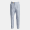 Men's high waist tailored straight leg trousers by FJØRNA, featuring a sleek fit and classic design, shown in a neutral color.