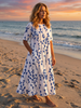 FJØRNA women's floral summer midi dress with short sleeves and wrap design, casual and stylish for warm weather.