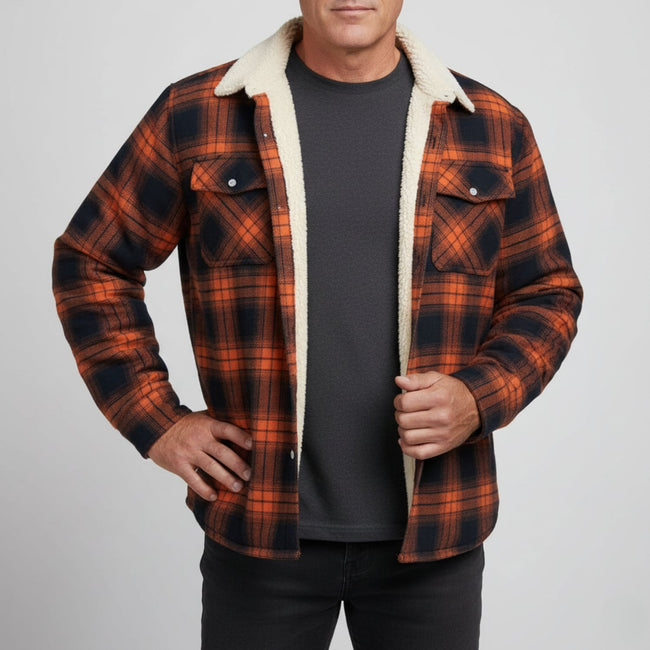 Men’s Checked Jacket - Button-Up - Warm Casual Outerwear