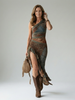 FJØRNA women's summer midi dress with asymmetric, flowy design, lightweight fabric, and elegant silhouette for warm weather.