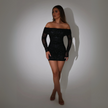 Ruby - Women's Cocktail Dress Black Size S Glitter Mesh Off Shoulder