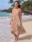 FJØRNA women's summer midi dress featuring a floral sleeveless design, perfect for beach and casual summer wear.