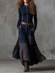 Suede Patchwork Maxi Dress For Women