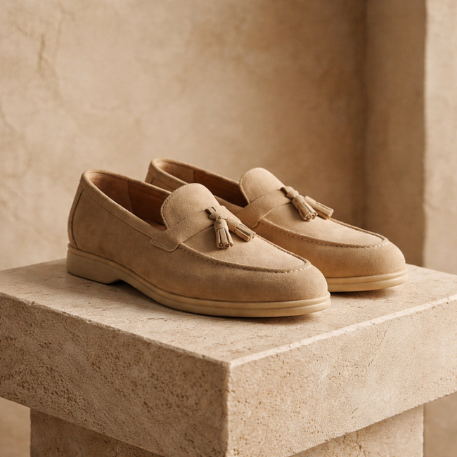 FJØRNA men's suede shoes featuring a sleek design with laces and a classic silhouette on a neutral background.