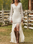 White Lace V-Neck Maxi Dress | Evening Dress
