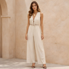 FJØRNA women's lace two-piece suit set with sleeveless top and wide-leg pants, stylish and elegant for modern fashion.